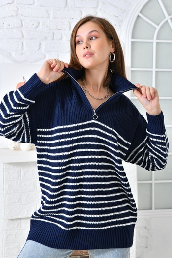 VOLT CLOTHİNG Pulover din tricotaje cu șase dungi cu fermoar pentru damă