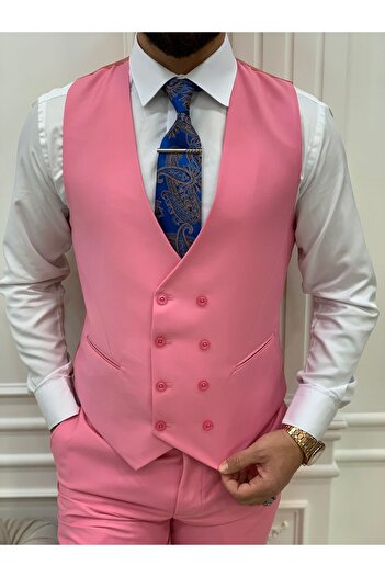 LONATOLİA Erkek Takım Elbise Kırlangıç Yaka İtalyan Kesim Slim Fit Ceket Yelek Pantolon