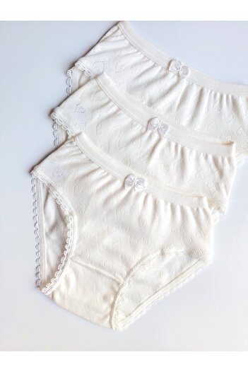 ÇebiKids Girl's 100% Cotton Ecru/Retro Jacquard Slips/Panties 3-Piece