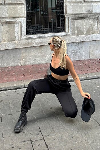 Swist Black Grass High Waist Women's Sweatpants with Elastic Waistband Inside