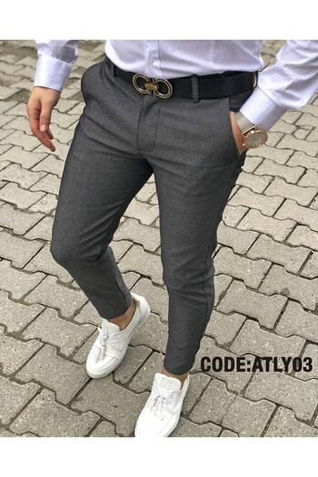 Balance Moda Ανδρικό λινό παντελόνι Anthracite Slim Fit Flexible Lycra