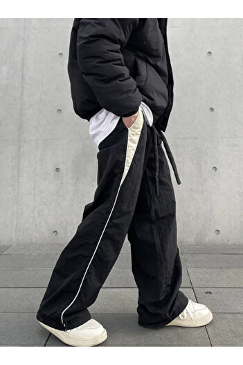 DEEFWEAR Y2k STRIP DETAIL UNISEX PARACHUTE TRACK PANTS / TROUSERS