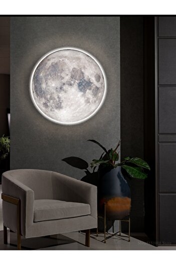 Gökyüzü Panel 30 cm Diameter 25Watt Modern Sconce-Moon Led Round Moon - Chandelier Easy Assembly