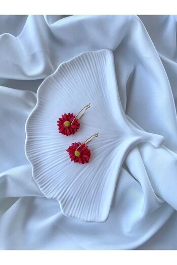 TREND Miyamila Collection Red Floral Hoop Earrings