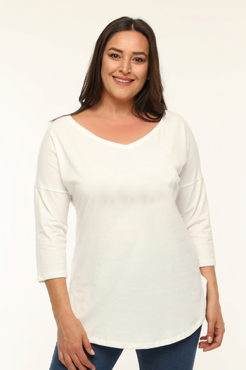 Curvy Trend Μπλούζα με φαρδιά λαιμόκοψη V με μισό μανίκι με οβάλ σχισμή