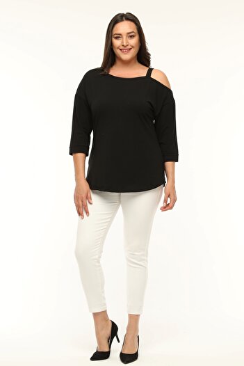 Curvy Trend Μπλούζα με ασύμμετρη ταινία με έναν ώμο με λεπτομέρειες