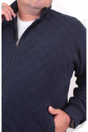 MocGrande Large Size Zippered Cardigan Diamond 23281 NAVY BLUE