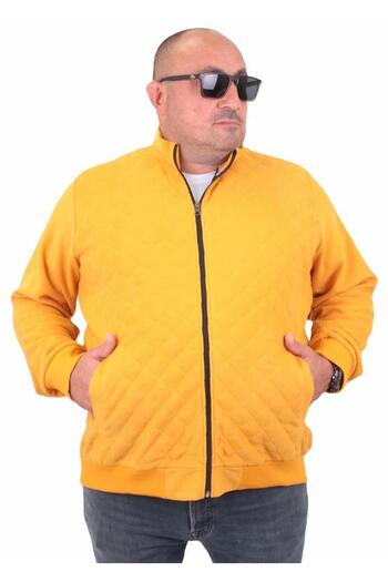 Starbattal Large Size Zippered Cardigan Diamond 23281 MUSTARD