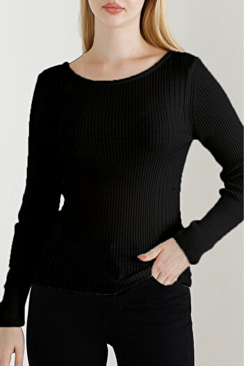VEGENZE Women's Black Boat Neck Knitwear Sweater