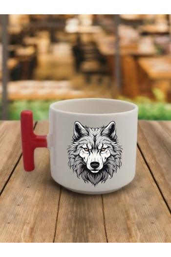 lili hediyelik Ceramic Coffee Cup with Wolf Design - Tea and Coffee Gift Cup, Teacher's Day
