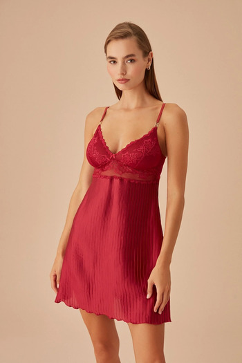 SUWEN Paradise Short Nightgown - Claret Red