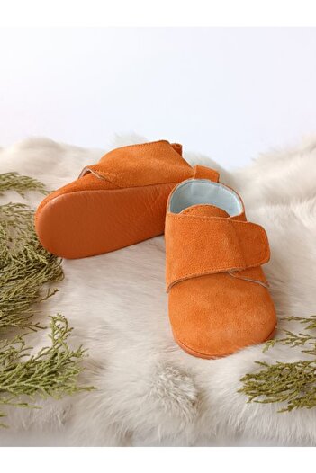 Hodore Peach Colored Genuine Leather Velcro Baby Shoes