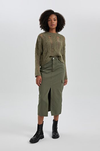 DeFacto Gabardine Maxi Cargo Fit Skirt - B3666Ax23Wn