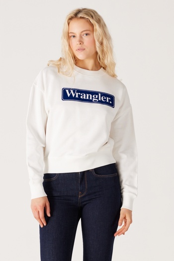 WRANGLER Relaxed Fit Wide Cut 100% Cotton Crew Neck White Sweatshirt