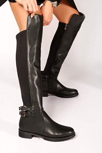 Shoeberry Dámské elastické boty Eliana Black Skin Black Skin