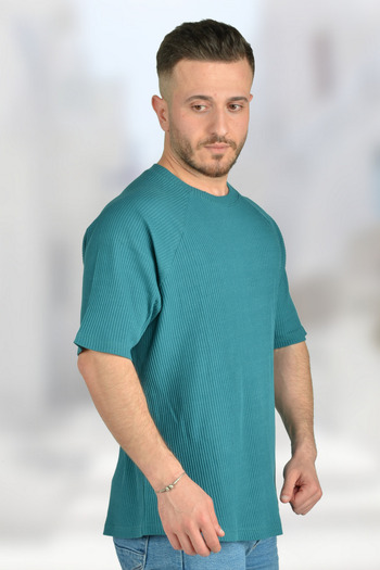 BESSA Men's Mint Green Oversize T-Shirt Crew Neck Ribbed Fabric Raglan Sleeve