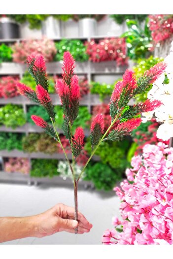BESALİ Wet Texture Artificial Pine Bunch Vertical Garden Balcony Decoration Potted Vase Plant Red