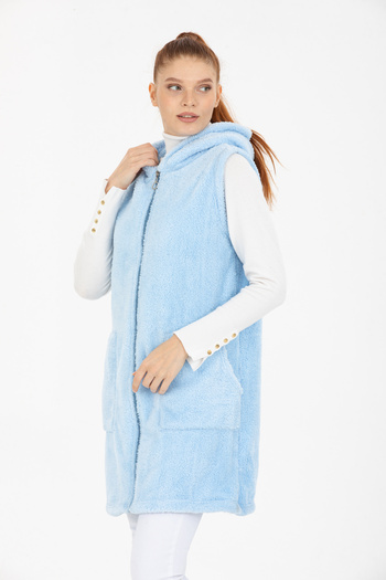 MODA VUSLAT Women's Baby Blue Long Fleece Vest
