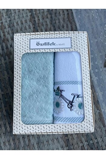 Özdilek ÖZDİLEK DAISY BORDER MINT 2 ШТУКОВИЙ НАБІР РУШНИКІВ У КОРОБЦІ