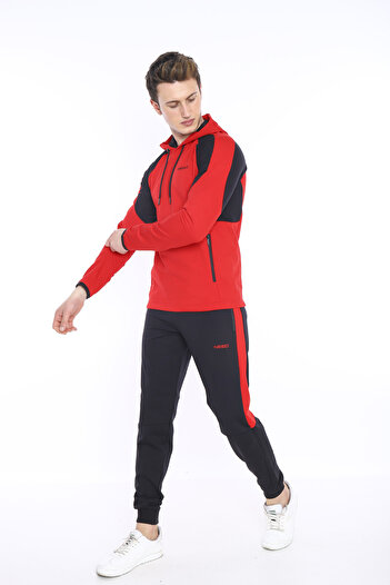 NEED LİFE Erkek Kırmızı Günlük Kapüşonlu Sweat Eşofman Takımı