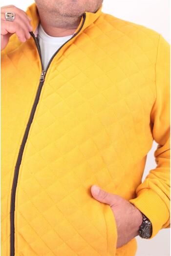 MocGrande Large Size Zippered Cardigan Diamond 23281 MUSTARD