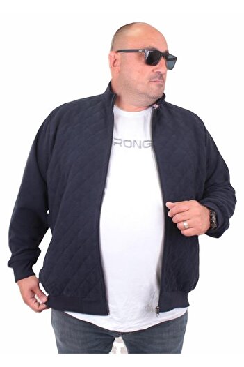 Starbattal Large Size Zippered Cardigan Diamond 23281 NAVY BLUE