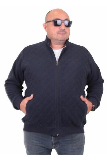 Starbattal Large Size Zippered Cardigan Diamond 23281 NAVY BLUE