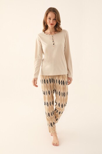 Pierre Cardin Beige Women's Long Sleeve Pajama Set