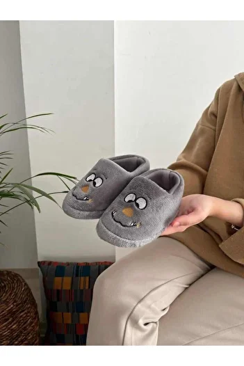 Behtah Kundura Cotton Lined Men's Ballerina Slippers with Monster Figure Multi-Purpose School Nursery Slippers Home Slippers
