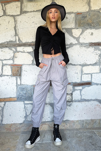 Trend Alaçatı Stili Women's Gray Zipper Detailed Jogging Pants ALC-X11042