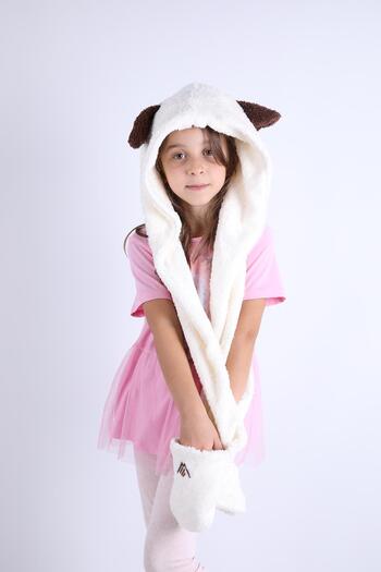 Babyhola Girl Boy Plush Beanie with Ears - Winter Babyhola 1300 with Pocket Gloves