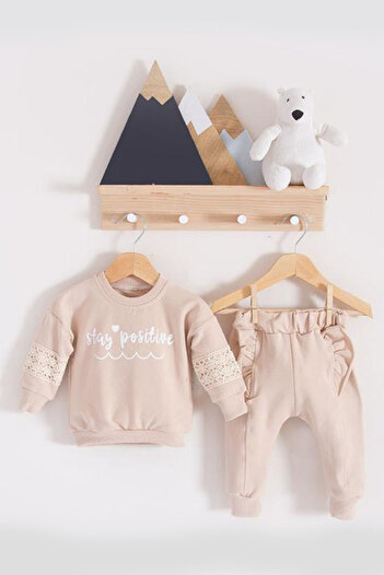 ADABEBEK Baby Girl Stay Pozitife Bottom Top Set 2182