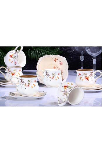 Rossel Premium Flower Porcelain 6-Piece Cup Set Cream ZJN-01