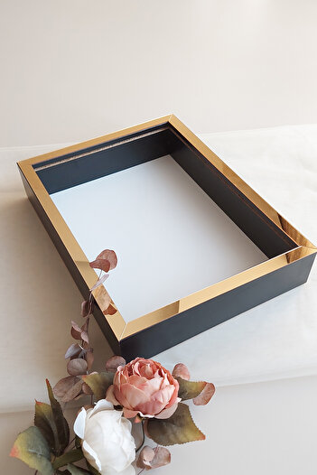 Verda Çerçeve 30x40 Cm Deep Black-gold Memory Frame for Special Day Flowers!Rose Frame Box!
