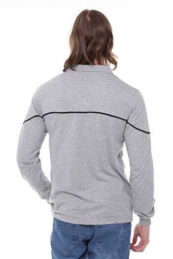 Uniprom Uzun Kollu T- Shirt Penye Polo Yaka %100 Pamuk Gri Melanj Erkek