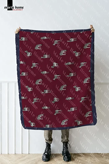 Marte Home Claret Red Zebra Patterned One Side Printed 100x170 Cm Polar TV Blanket