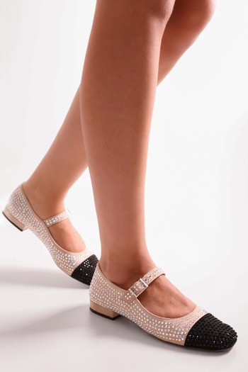 Shoeberry Women's Crystal Skin-Black Stone Ballet Ballet Skin-Black