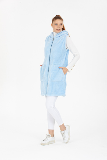 MODA VUSLAT Women's Baby Blue Long Fleece Vest