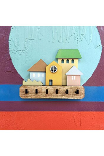 CajuArt Pastel Tone Houses - Wall Decor Hanger Keychain
