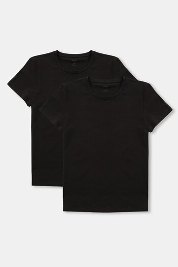 Eros Men's Black Zero Collar Short Sleeve Combed Cotton 2 Pack T Shirt 032