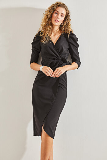 Bianco Lucci Women's Double Breasted Neck Tie Dress