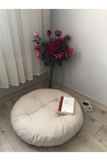 Lavinia Puf Krem Yuvarlak Mini Yer Minder Yer Puf 60x60 Cm