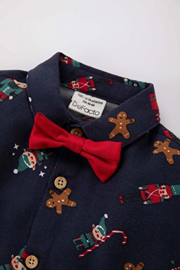 DeFacto Baby Boy karácsonyi témájú twill hosszú ujjú ing csokornyakkendővel