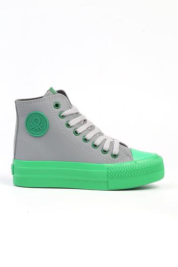 Benetton BN-31125 Gray Green High Sole Women's High Top Sneakers