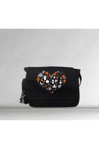Touz Unisex Black Halloween Heart Printed Messenger Bag