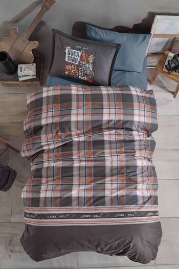 Clasy Ranforce 100% Cotton Single Duvet Cover Set Rock Inroll Grey