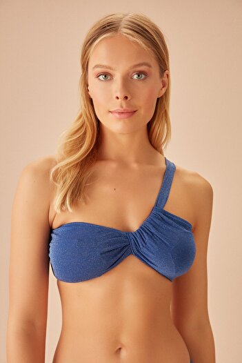 SUWEN One Shoulder Shiny Strapless Bralet Bikini Top