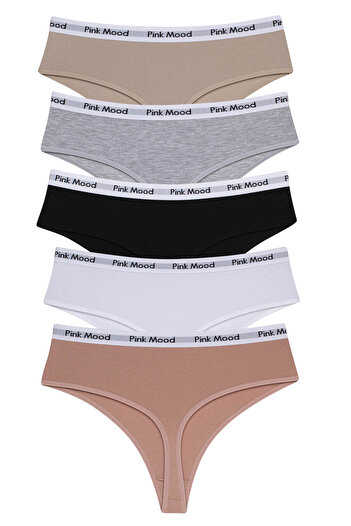 pink mood High Waist Cotton Thong 5 Pack