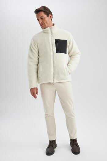 DeFacto Slim Fit fleece kabát s vysokým límcem