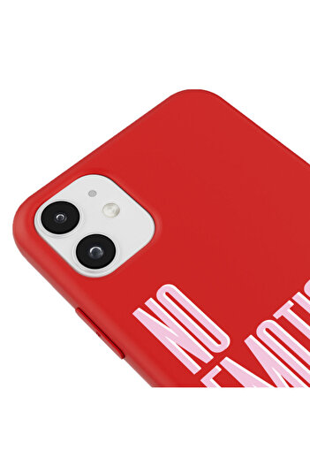 Casen iPhone 11 Silikon Özel Tasarım Yazılı Duygusuz No Emotions Club Kırmızı Renkli Telefon Kılıfı